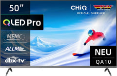CHIQ 50QA10 Televizor inteligent QLED 4K UHD de 50 de inci cu Google, QLED Pro, DLG 120Hz, MEMC, VRR, ALLM, HDR10, Dolby Audio, 4x HDMI 2.1, gamă largă de culori, carcasă metalică fără ramă, Chromecast, Asistent Google