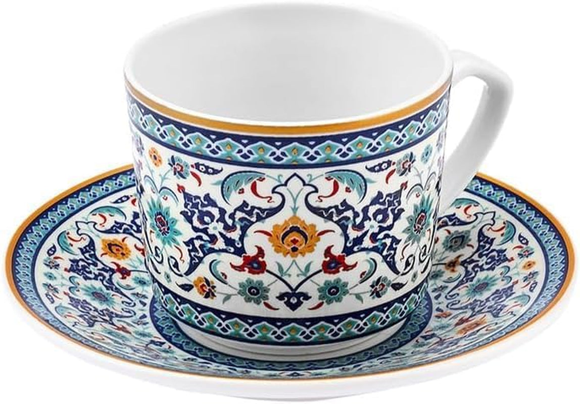 KARACA Beylerbeyi - Set de cești de cafea turcească, 12 piese, Set de 6 cești de espresso din porțelan cu farfurioare, Set de cești de espresso de 80 ml, Design tradițional - Albastru