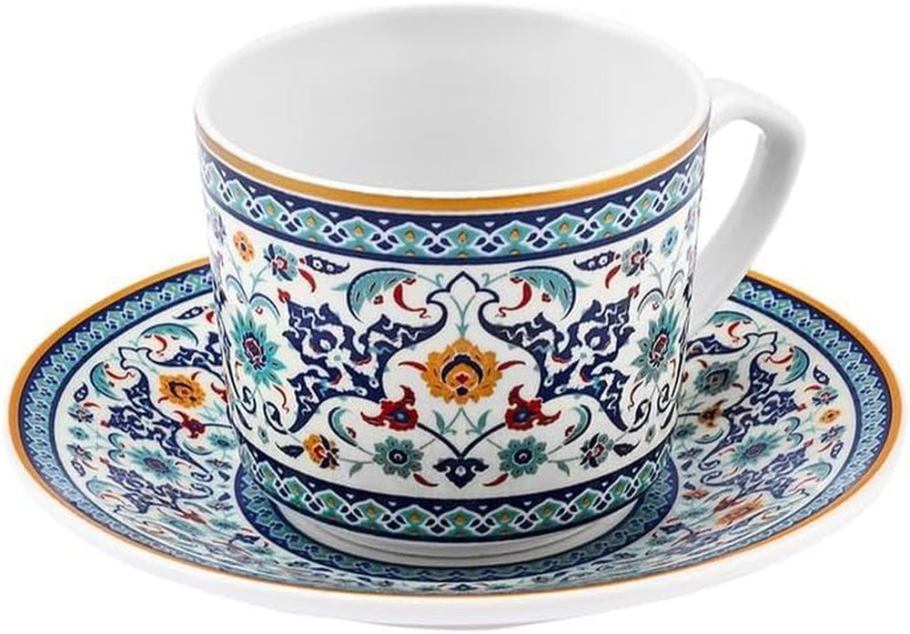 KARACA Beylerbeyi - Set de cești de cafea turcească, 12 piese, Set de 6 cești de espresso din porțelan cu farfurioare, Set de cești de espresso de 80 ml, Design tradițional - Albastru
