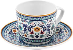KARACA Beylerbeyi - Set de cești de cafea turcească, 12 piese, Set de 6 cești de espresso din porțelan cu farfurioare, Set de cești de espresso de 80 ml, Design tradițional - Albastru