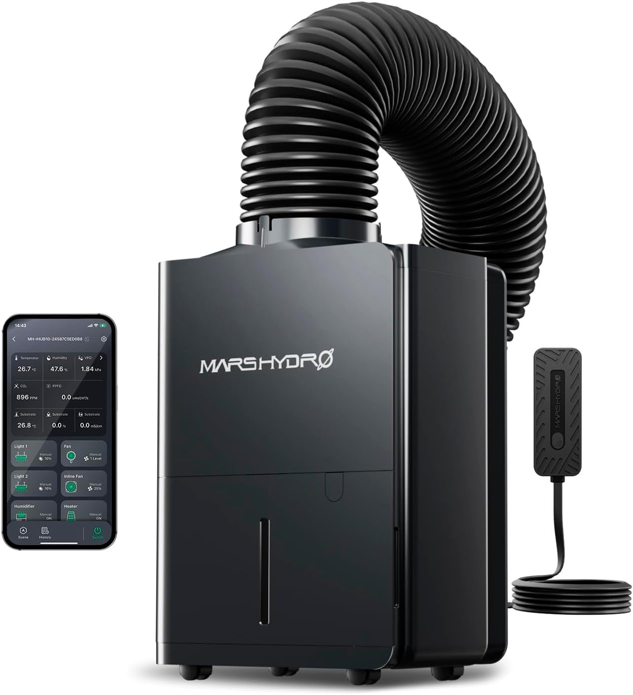 Dezumidificator MARS HYDRO, 12L/zi, Dezghețare automată, Funcție temporizator, Dezumidificator de cameră pentru corturi de creștere, subsoluri și plante, Rezervor de apă de 1,2L