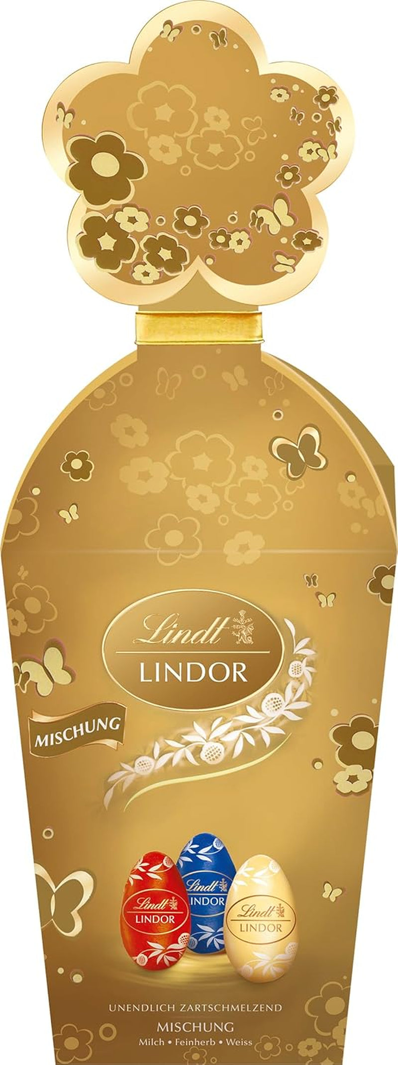 Mix de Paște Lindt Chocolate LINDOR | Casetă 144g | Ouă LINDOR care se topesc în gură în trei variante: Ciocolată cu lapte, Ciocolată neagră, Alune | Ciocolată de Paște | Cadou de ciocolată | 1 pachet