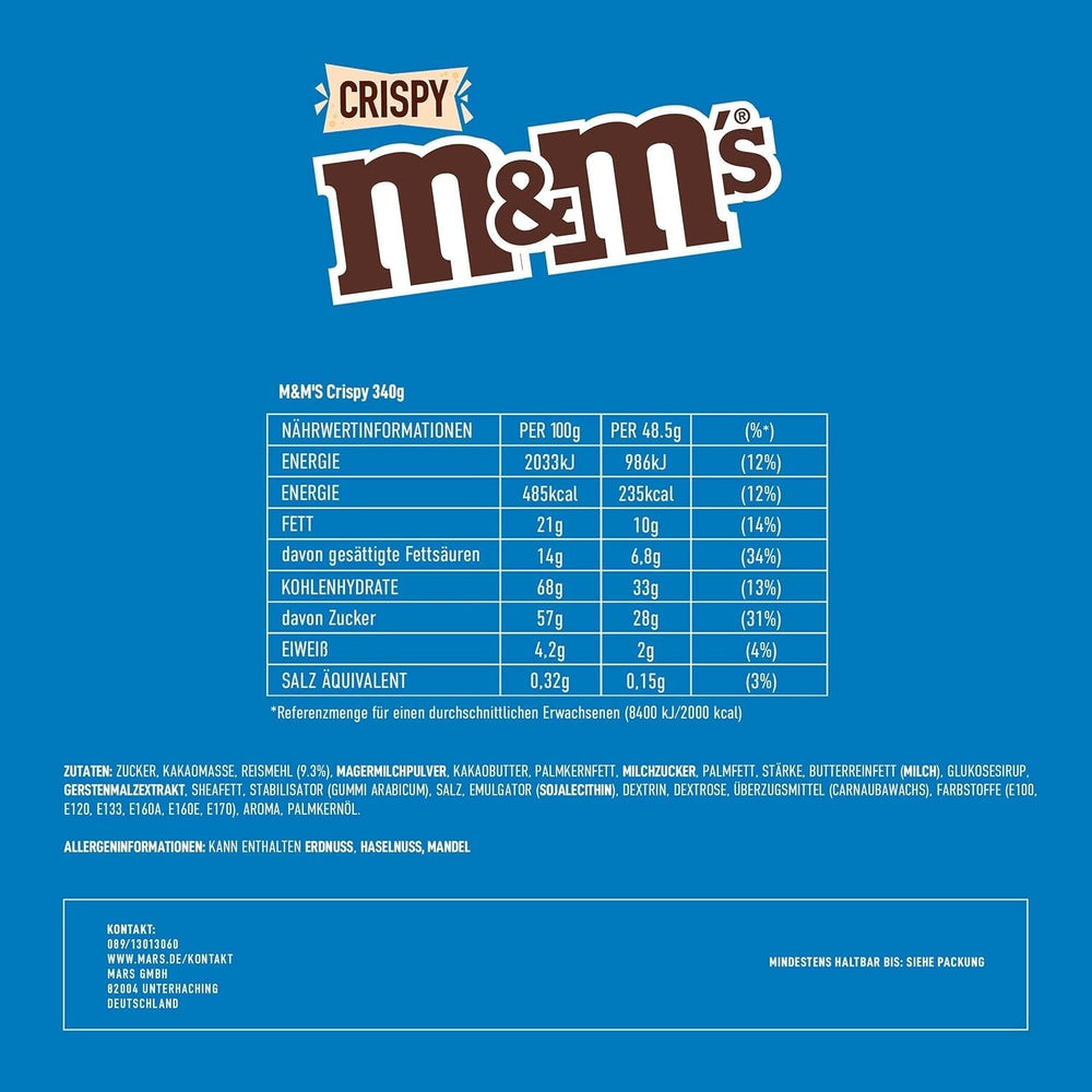M&M'S Crispy, chipsuri de ciocolată cu miez crocant Bomboane de Ciocolata Naty Shop