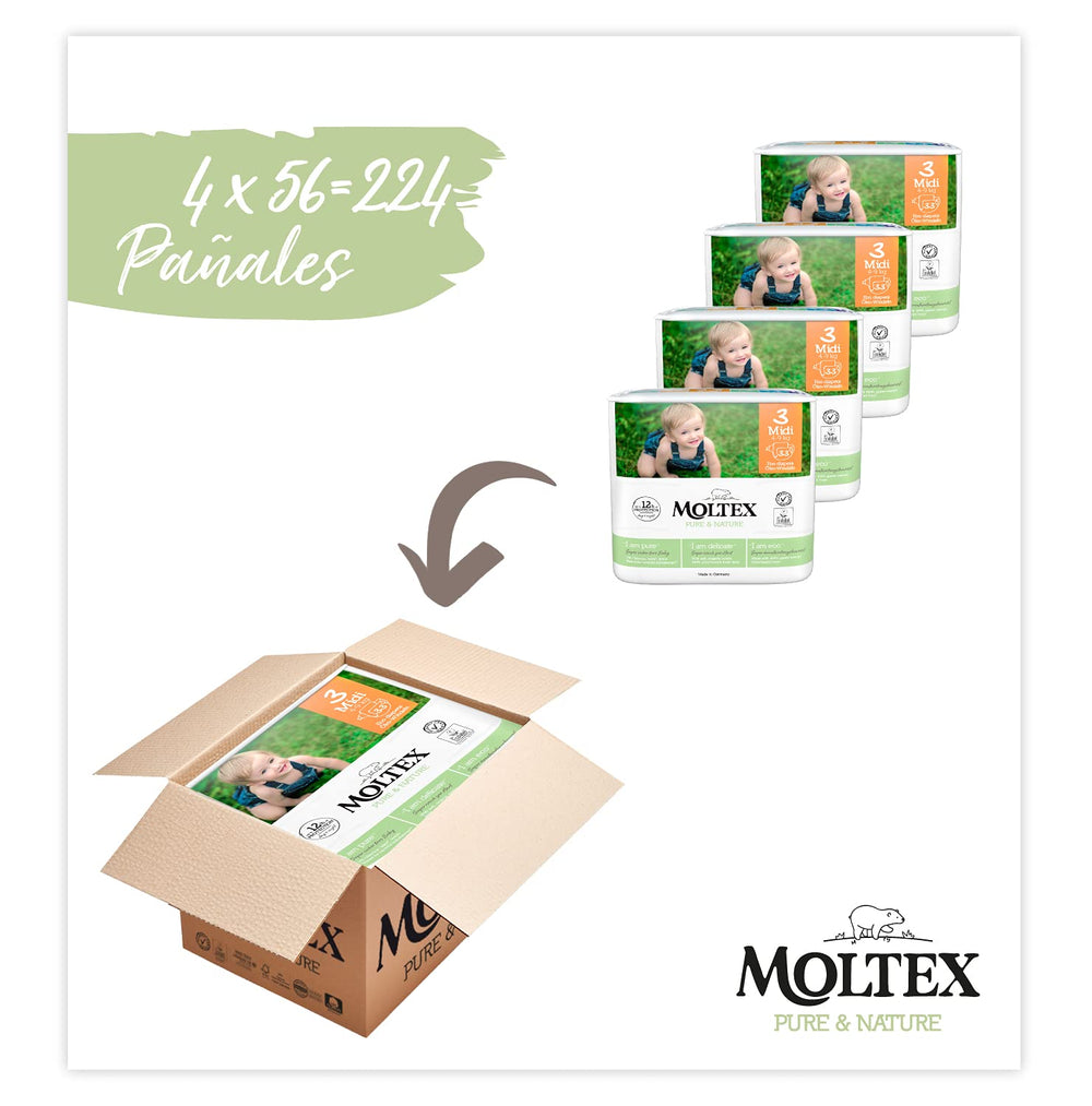 Scutece, mărimea 3 (4-10 kg), 224 scutece (4 pungi a câte 56 de bucăți)