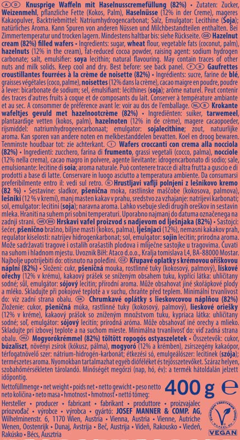 Manner Napolitans | Vafe crocante vegane cu cremă de alune | 1 pachet (400 g)