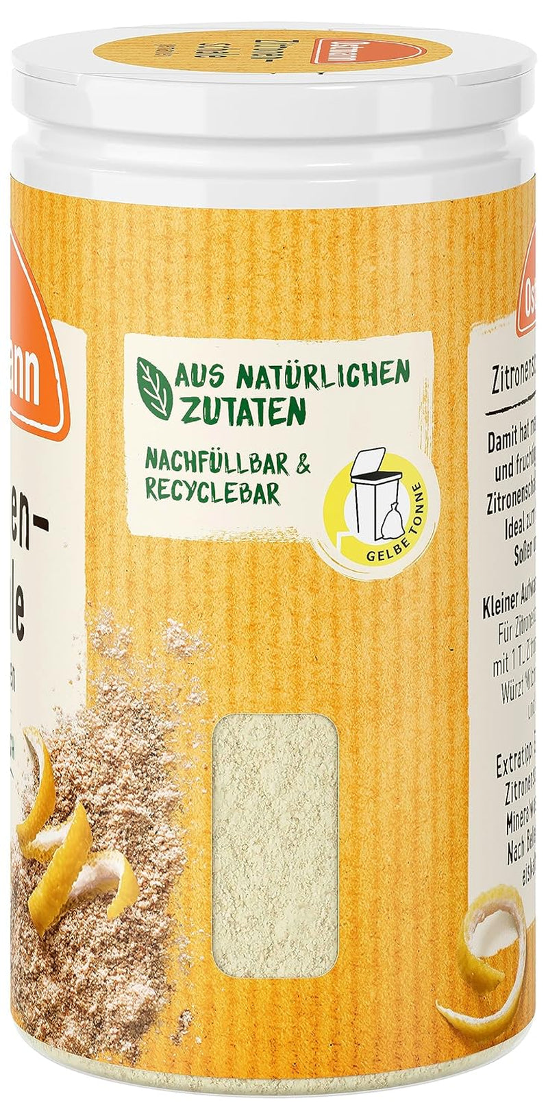 Ostmann Gewürze – Zitronenschale, gemahlene Schale für ein frisches Zitronen-Aroma, zum Backen oder Verfeinern von Soßen, Dressings & Desserts, vegan, 35 g (Verpackungsdesign kann abweichen)