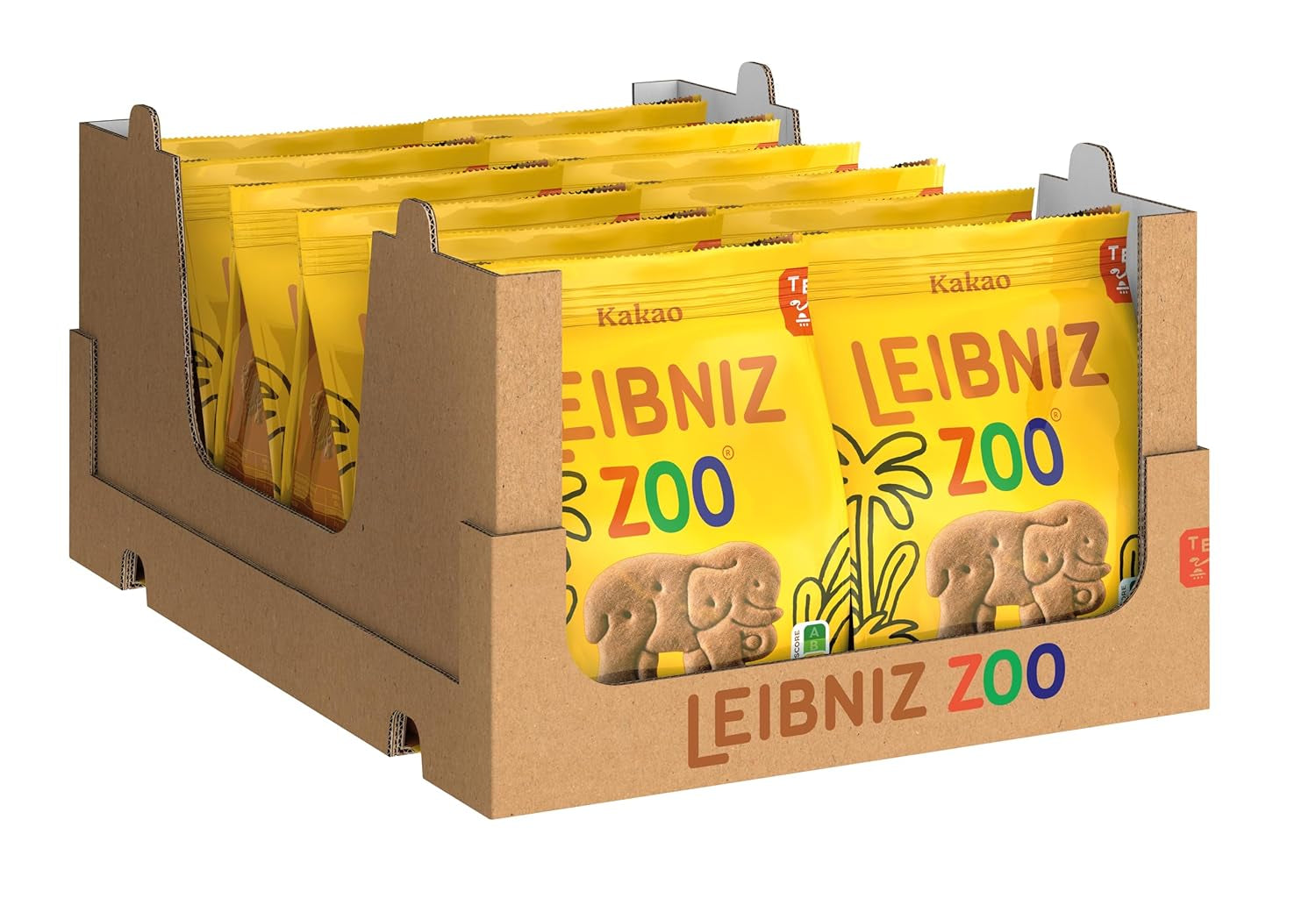 LEIBNIZ ZOO -30% Zahăr, Pachet de 12, Fursecuri cu unt cu motive animale, Fursecuri crocante cu mai puțin zahăr, Pachet vrac pentru stoc sau pentru vânzare (12 x 125 g)