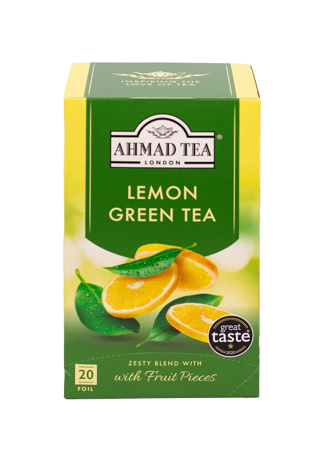 Ahmad Tea - Ceai verde - Pliculețe de ceai ambalate individual, cu aromă sigilată, conținând 2 g de ceai per porție - 20 de pliculețe de ceai cu bandă