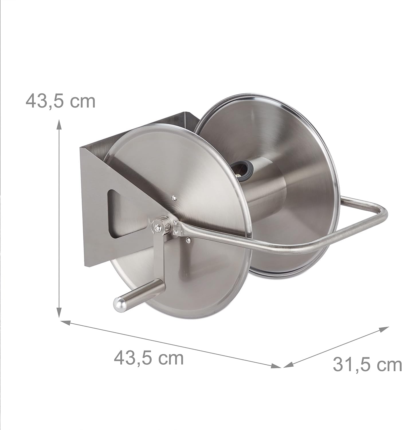 Relaxdays Rolă furtun din oțel inoxidabil, înfășurare furtun gol, montare pe podea și perete, pentru furtun de grădină de 40 m, rolă furtun, argintiu, 43,5 x 43,5 x 31,5 cm