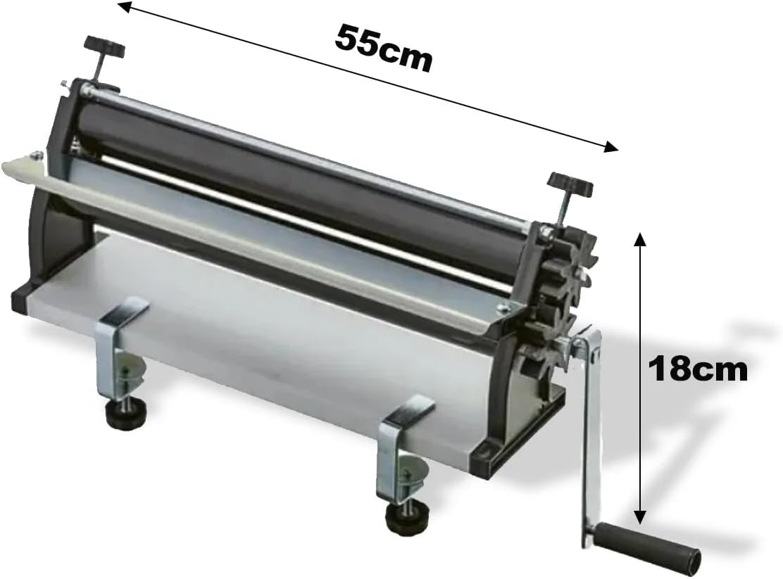 Mașină de întins aluat de pizza DKN cu manivelă, 48,8 cm, mașină de făcut paste, tavă de aluat cu role antiaderente și control al grosimii - Construcție solidă din oțel și aluminiu