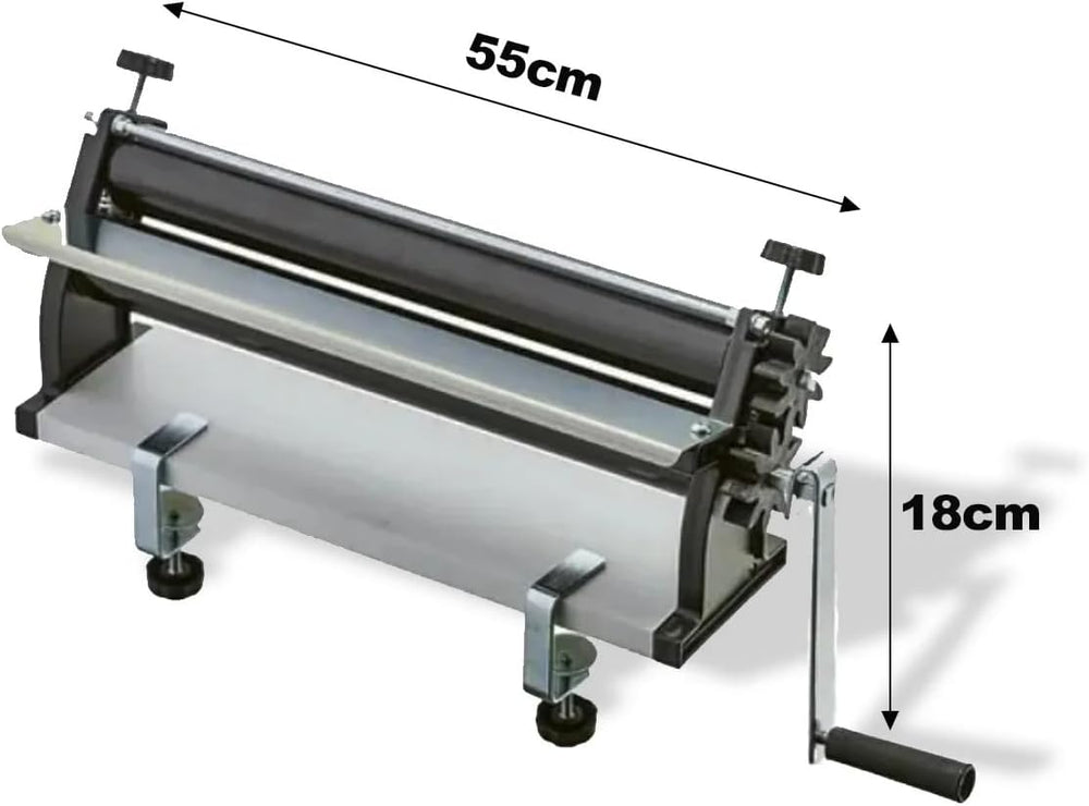 Mașină de întins aluat de pizza DKN cu manivelă, 48,8 cm, mașină de făcut paste, tavă de aluat cu role antiaderente și control al grosimii - Construcție solidă din oțel și aluminiu