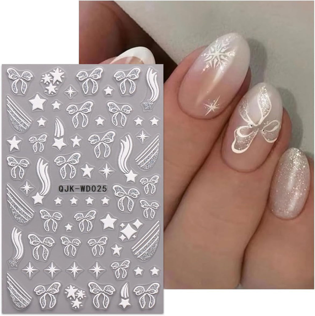JMEOWIO Nagelsticker Bunte Herz Schleife 6 Blatt Nail Art Sticker Selbstklebend Nagelaufkleber Dekoration Nageldesign Zubehör