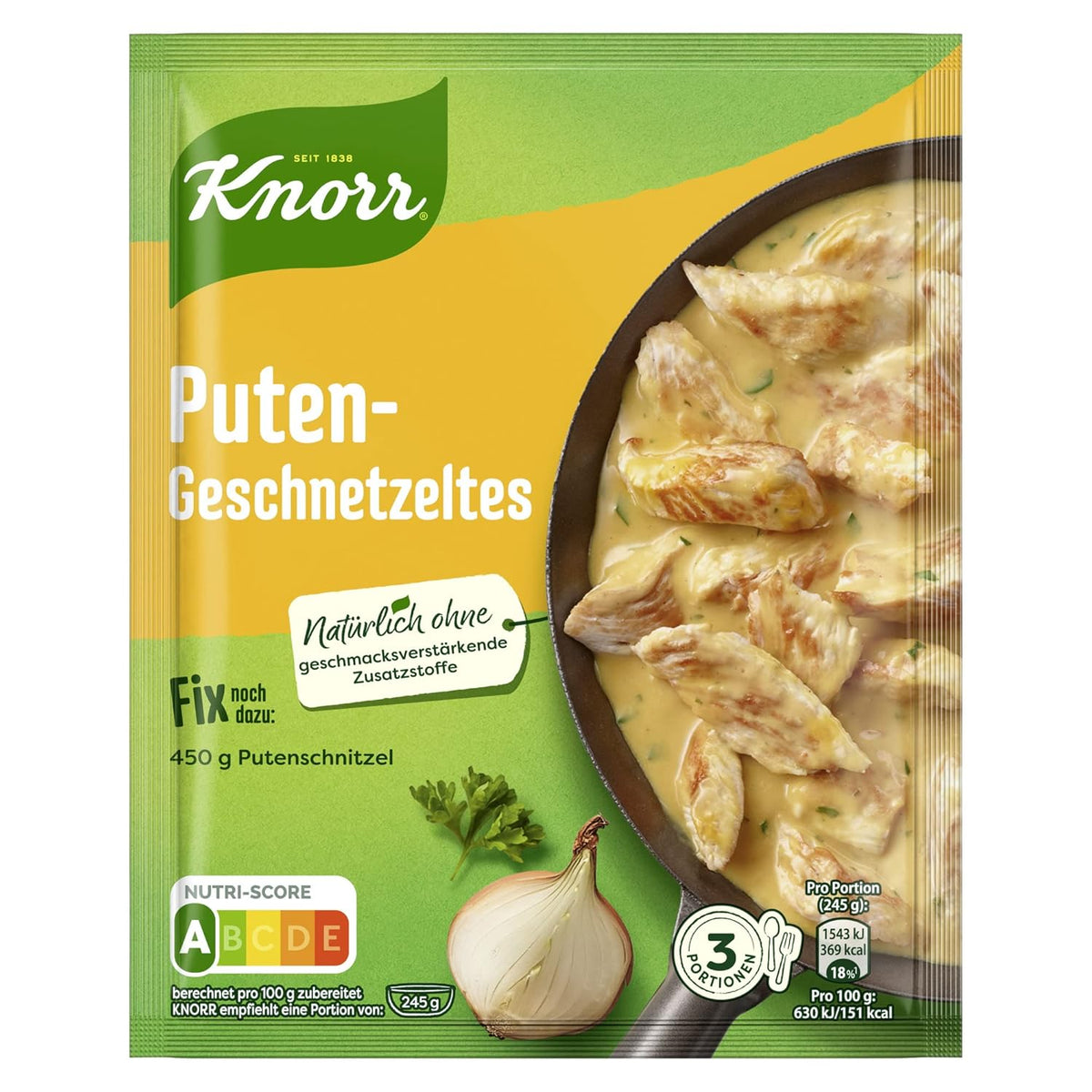 Knorr Fix Puten-Geschnetzeltes für ein leckeres Fleischgericht ohne geschmacksverstärkende Zusatzstoffe 3 Portionen