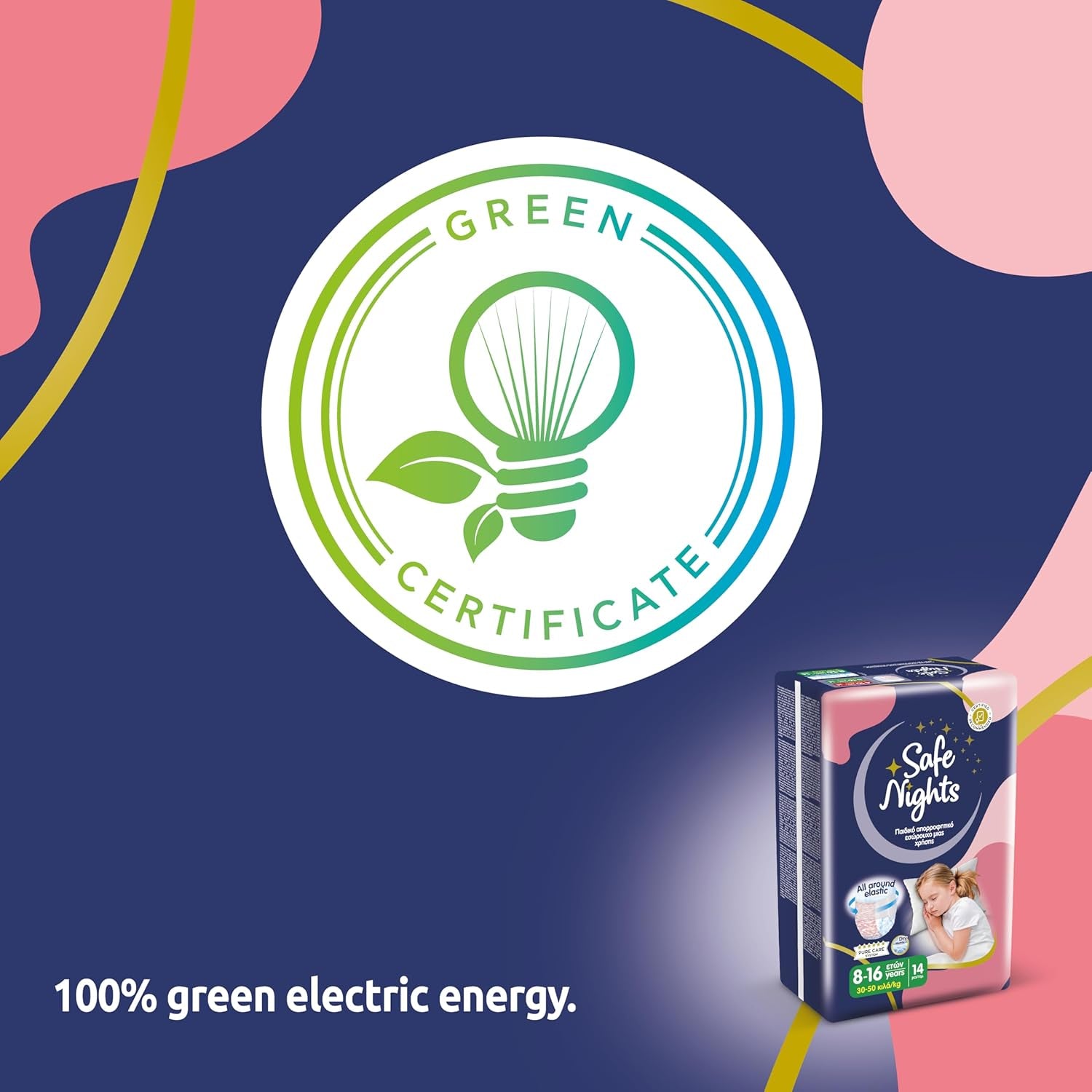 Safe Nights Girl, chiloți absorbanți de noapte pentru fete cu vârsta cuprinsă între 8 și 16 ani (30-50 kg), 14 bucăți