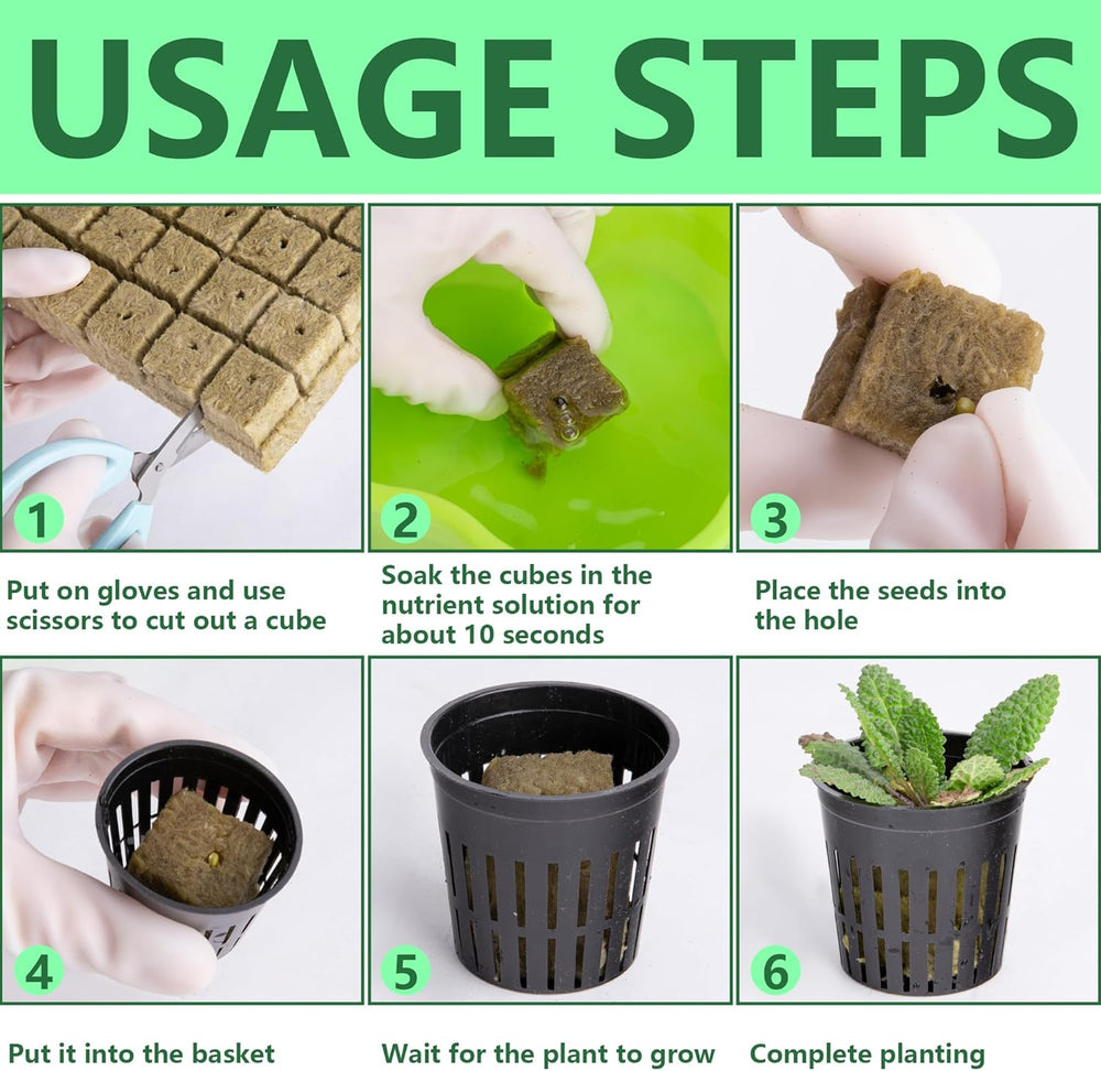 76 Stück Hydrokultur Pflanzen Net Kit -20 Stück 2inch(5cm)-Topfbecher mit geschlitztem Netz, 36Stück Steinwolle Anzucht, 20Stück Artikel Selbstbewässernde Dochtschnur aus Baumwolle für Hydrokultur