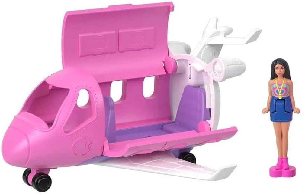 Păpușa Barbie Mini BarbieLand și seturi de vehicule de jucărie, păpușă de 3,8 cm și vehicul de jucărie emblematic cu surpriză care își schimbă culoarea, HYF40