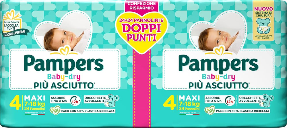 Scutece Pampers Baby Dry Maxi Twin Pack, mărimea 4 (7-18 kg), 48 de scutece