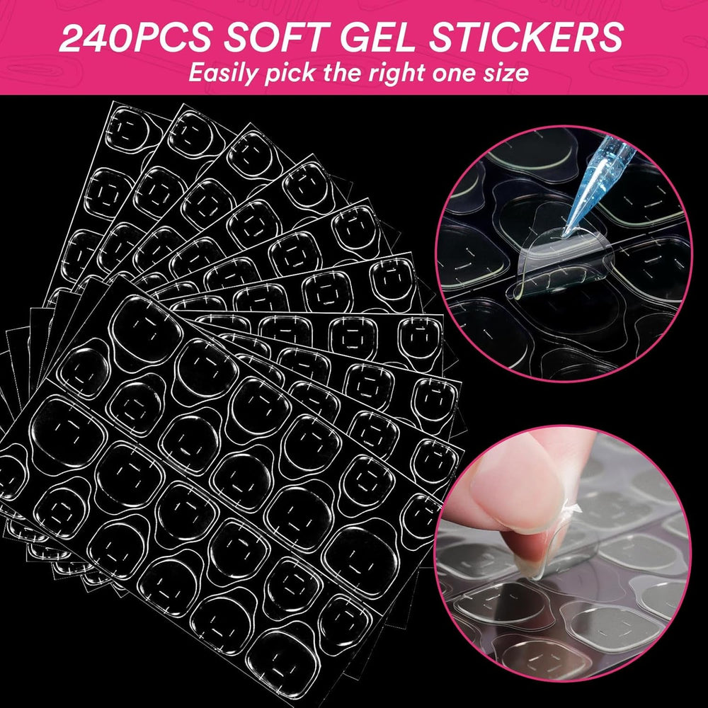 Alyvisun Tips Unghii Balet, 500 Bucăți Tips Unghii Acrilice Cu Acoperire Completă cu 240 Bucăți Set de Autocolante pentru Unghii, 10 Dimensiuni Tips Transparent pentru Unghii cu Gel Tips Unghii cu Gel Moale Tips Unghii Balerina