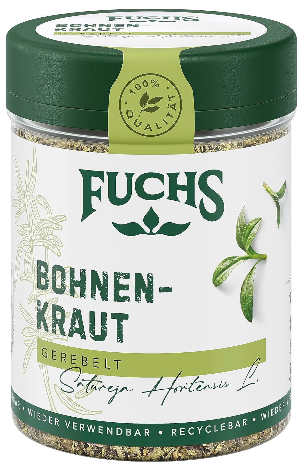 Fuchs Gewürze - Bohnenkraut gerebelt - ideal für Gemüsegerichte, Bohnengerichte oder Eintöpfe - natürliche Zutaten - 20 g in wiederverwendbarer, recyclebarer Dose