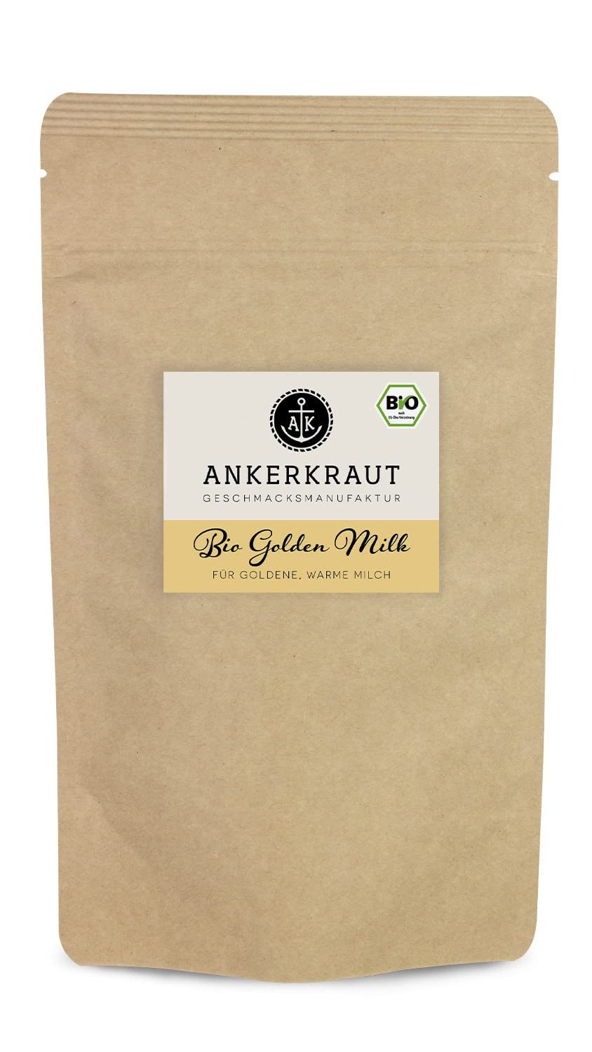 Ankerkraut Bio Golden Milk, Gewürz für goldene Milch, mit Kurkuma, Zimt und Ingwer, 75 g im Korkenglas