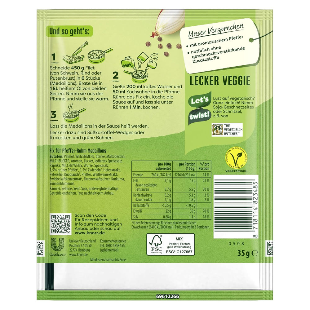 Knorr Fix Pfeffer-Rahm Medaillons 3 Portionen (1 x 35 g) | 35 g (1er Pack)