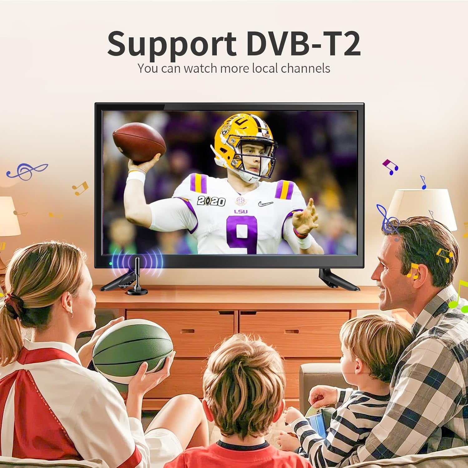 Noi îmbunătățiri - Televizor mic Desobry de 22 de inci cu DVD player, mini TV 1080P tuner DVB-T2 cu antenă, intrare HDMI/USB, combinație TV-DVD de 12V pentru autorulote, bucătării și camere mici