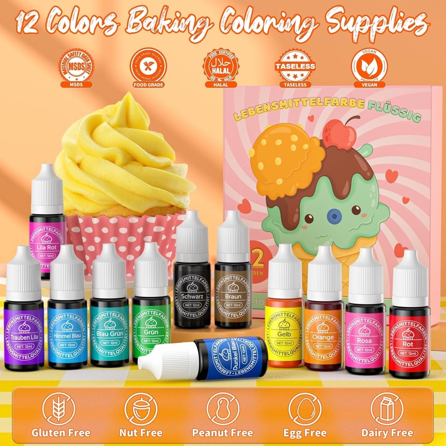 Set coloranti alimentari lichizi 12 x 12 ml Naty Shop