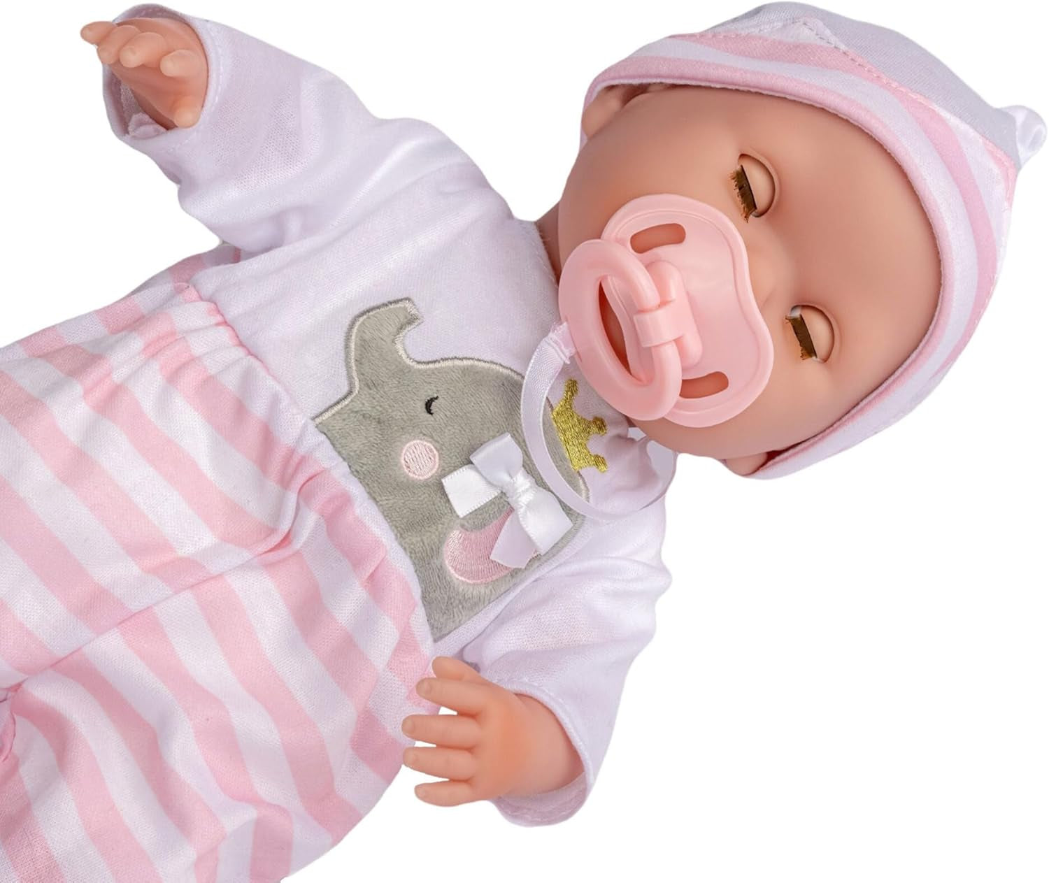 JC Toys- Berenguer Boutique 38 cm große realistische Babystoffpuppe mit offenen/geschlossenen 10-teiliges Geschenkset mit Flasche, Rassel, Schnuller & Zubehör Rosa Ab 2 Jahren