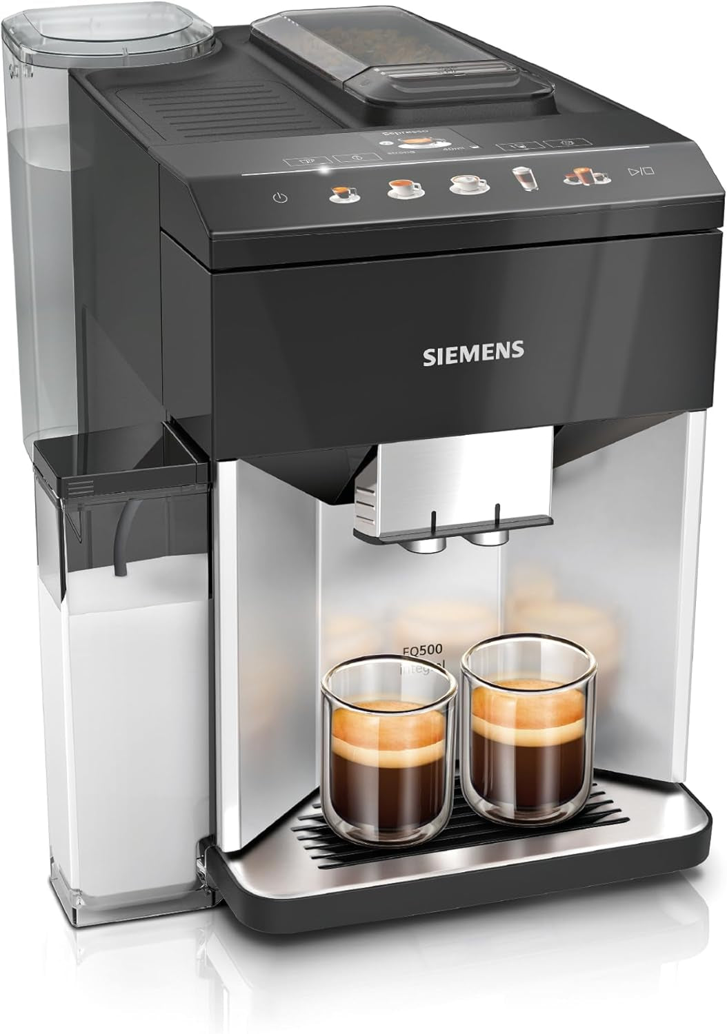Espressor automat Siemens EQ500 integral TQ513D01, multe specialități de cafea, spumator de lapte, recipient de lapte integrat, curățare automată cu abur, 1500 W, lumină naturală argintie/negru piano