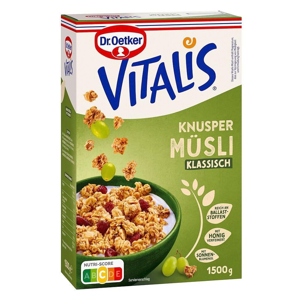 Dr. Oetker Vitalis muesli crocant clasic: pachet mare de muesli crocant pentru micul dejun cu stafide, pachet de 1, 1,5 kg