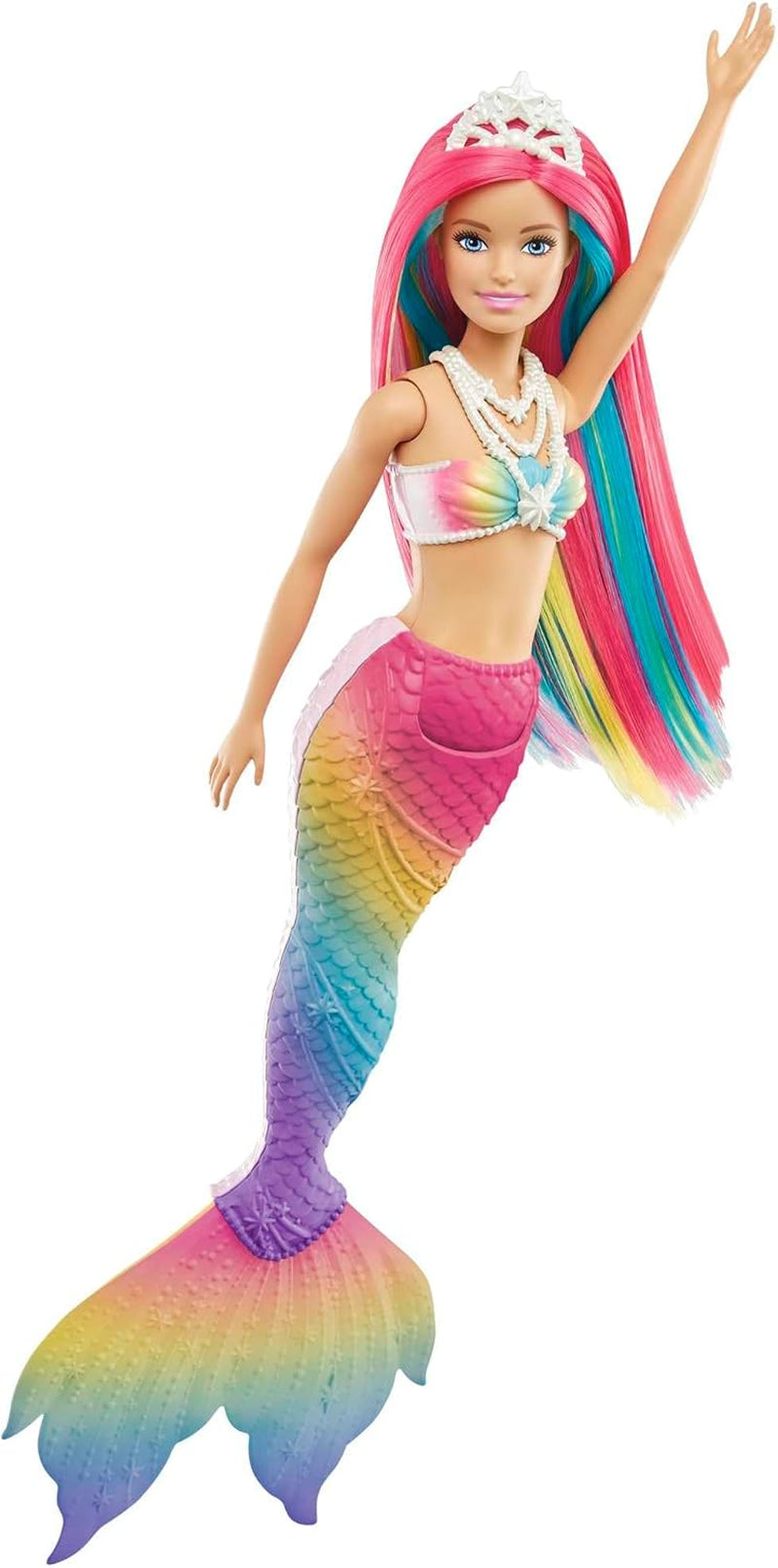 Barbie Dreamtopia Rainbow Magic Mermaid, Barbie Meerjungfrau mit Regenbogenhaaren, Farbwechselpuppe durch Wasser aktiviert, Spielzeug ab 3 Jahren, Geschenk für Mädchen, GTF89