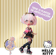 4SF -  Golden Diva Roller, Japanische Fashion Puppe im Rollschuh-Look, Figur von 19,5 cm mit 15 Gelenkpunkten, Inklusive Helm, Tasche, Musikzubehör und Stiefel, Famosa (HKTF1000)