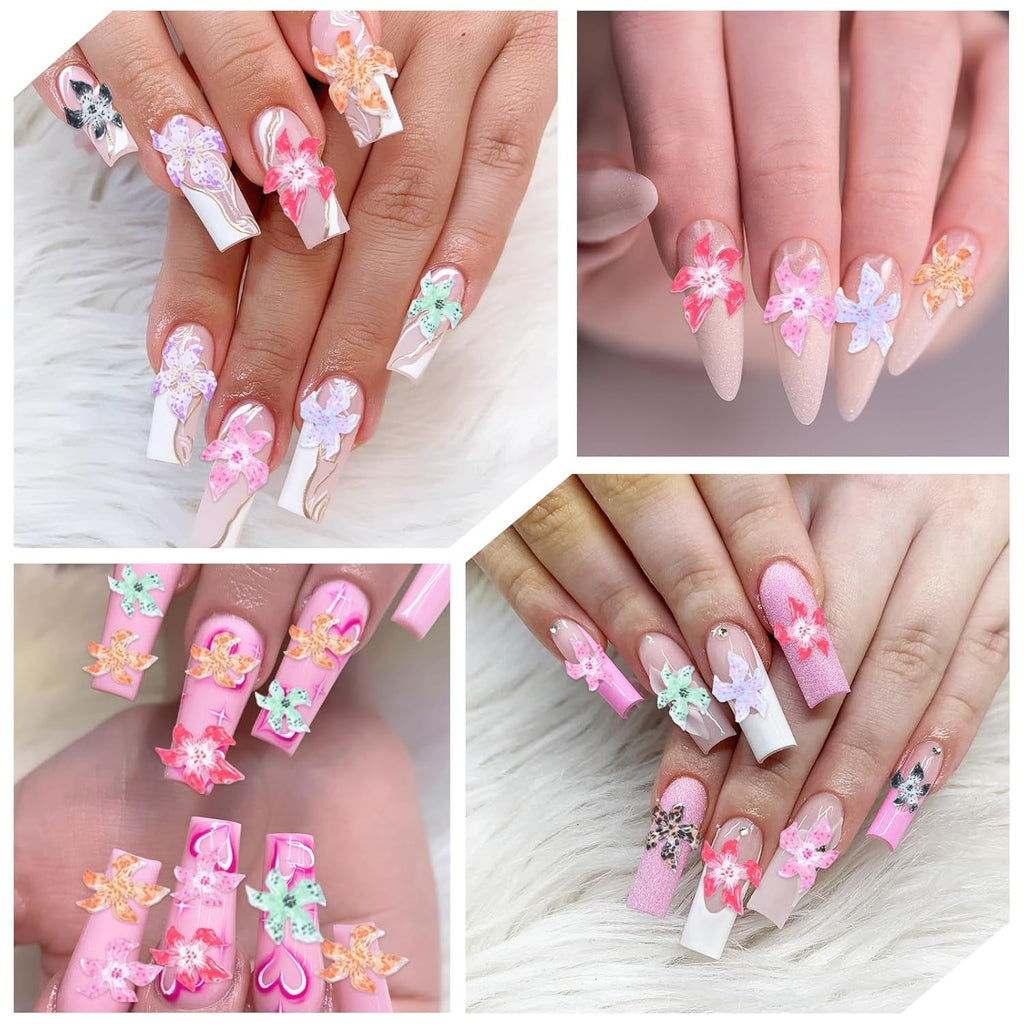 50 Pcs 3D Blumen Nägel Nail Charms Bunt Gelee Weich Kleber Lilie Flower Blume Nagel Hibiscus Zubehör Nageldesign Eis Kristall Geprägt Farbverlauf Lilien Für Mädchen Frauen Diy Basteldekoration