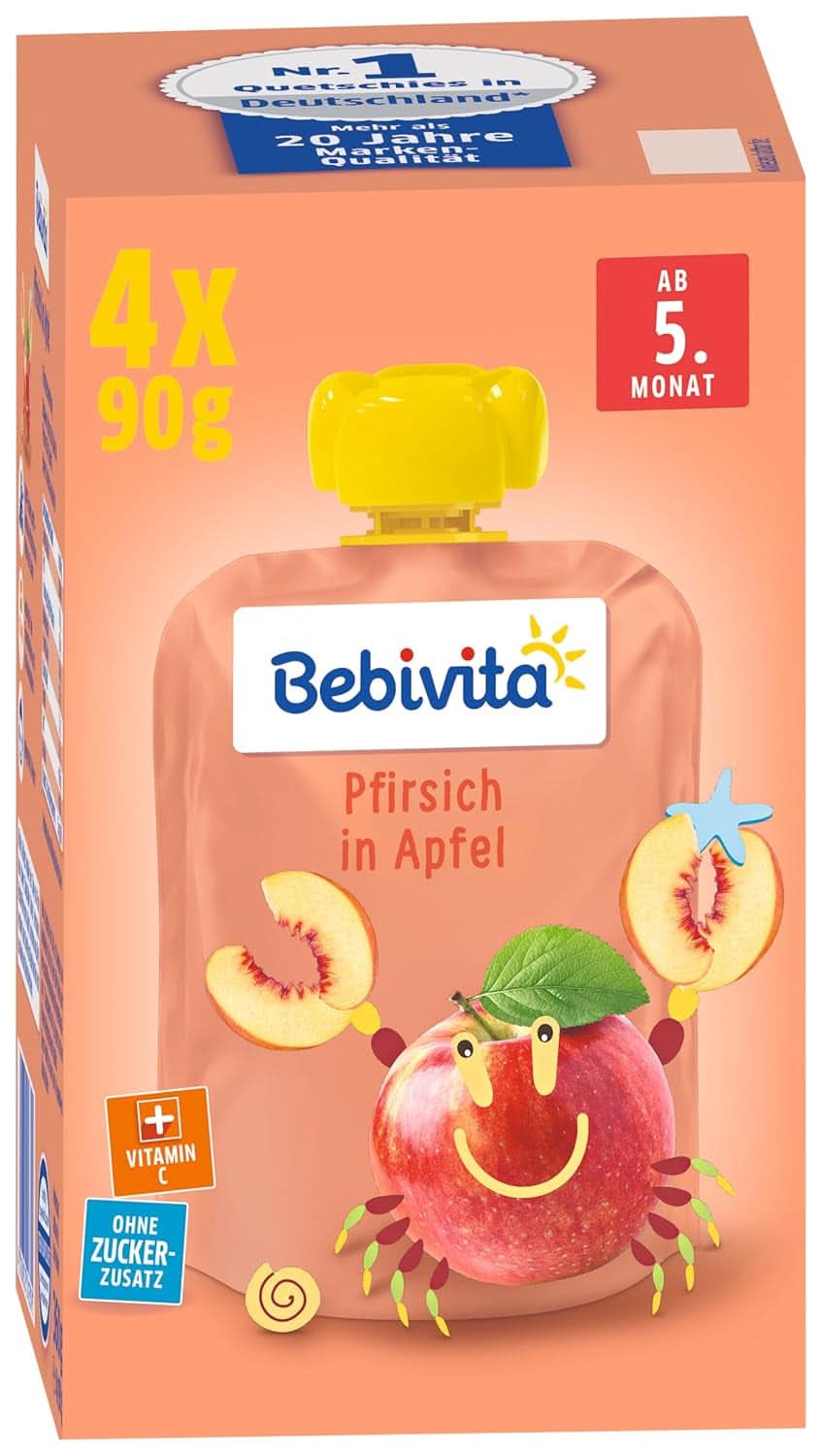 Kids fun fructe și cereale, integrale în mere-banane, pachet de 4 ( 4 X 90 grame ) Mama si Copilul Naty Shop Piersică În măr