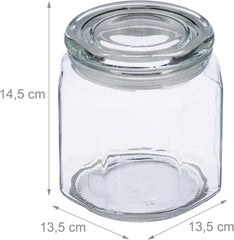 Borcane de depozitare Relaxdays cu capac, set de 6, sticlă, 1,3 l, borcane de depozitare octogonale, recipiente etanșe din sticlă, transparente Cutii depozitare alimente Naty Shop