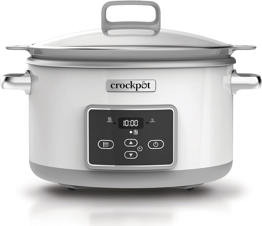 Crock-Pot Digital Slow Cooker Saute Slow Cooker cu Duraceramic 5 litri, CSC026X Slow Cooker Naty Shop Alb 5 litri
