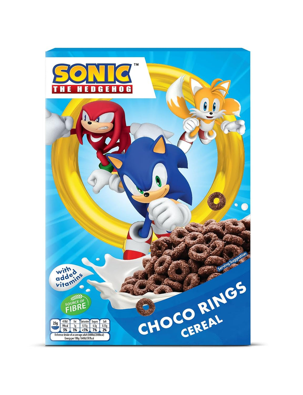 Cereale Sonic Choco Rings, inele de ciocolată din grâu, ovăz și porumb pentru micul dejun perfect, cu vitamine adăugate, 1 pachet (1 x 350g)