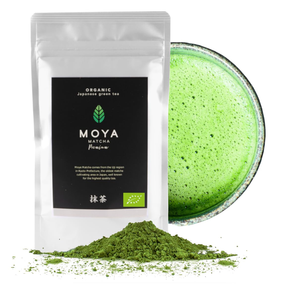 Ceai verde organic Moya Matcha pulbere | 100 g calitate premium pentru ceremonie | Cultivat și recoltat organic în Uji, Japonia | Ceai verde pulbere Matcha | Ideal pentru ceremonia japoneză a ceaiului cu apă