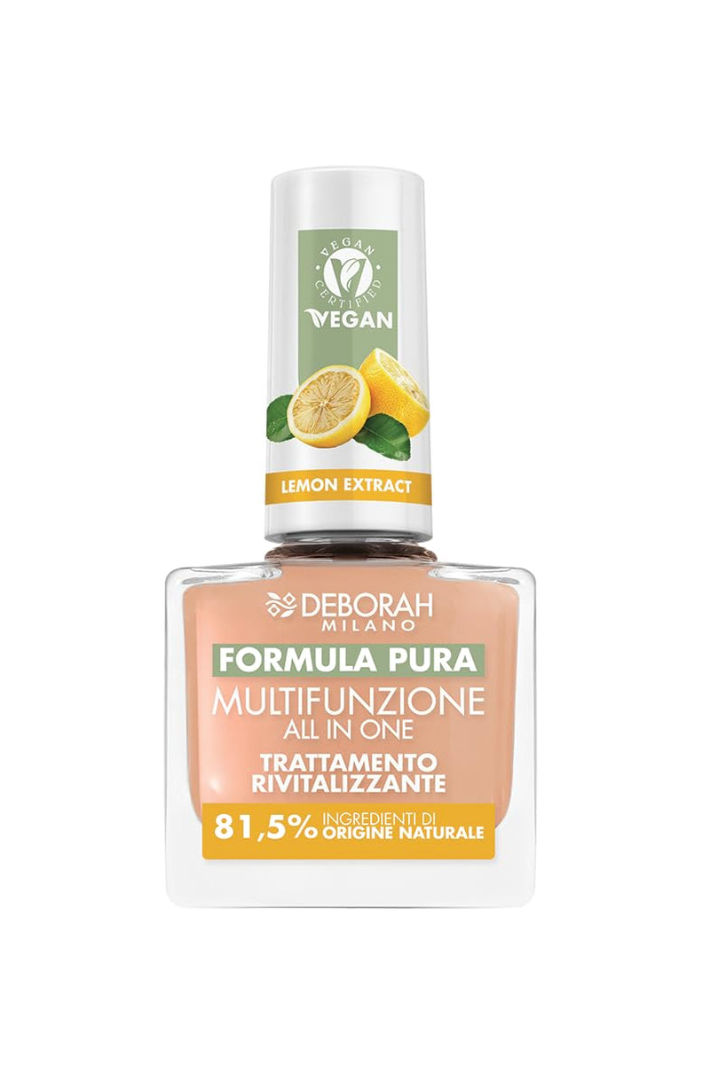 Oja Milano Formula Pure Treatment All in One, vegană, pentru bază și top coat, cu extract de lămâie, revitalizează și reduce îngălbenirea, 8,5 ml