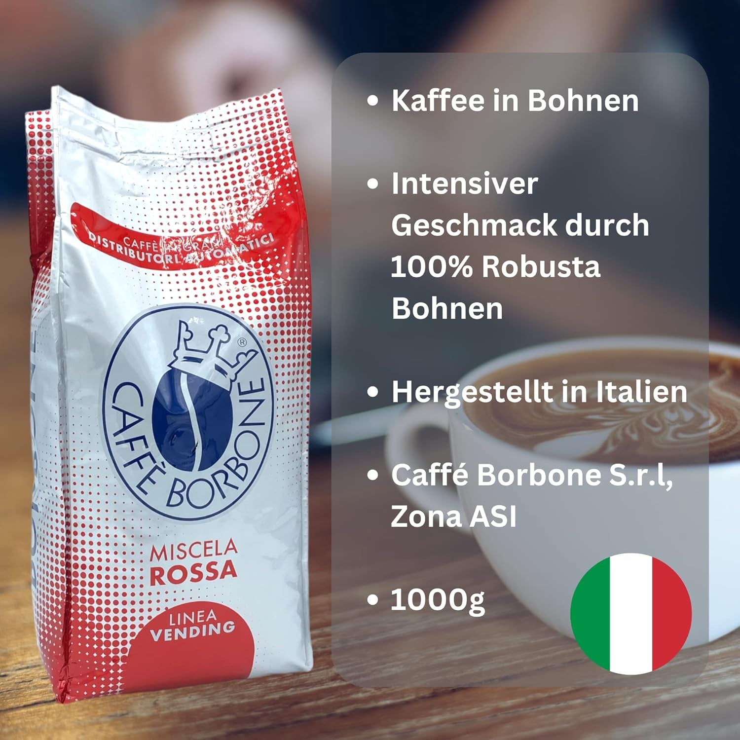 Caffé Borbone Miscela Rossa 6x 1000g aus Italien | Borbone Kaffee | Ganze Bohnen | 100% Robusta | + Jassas Gebäck