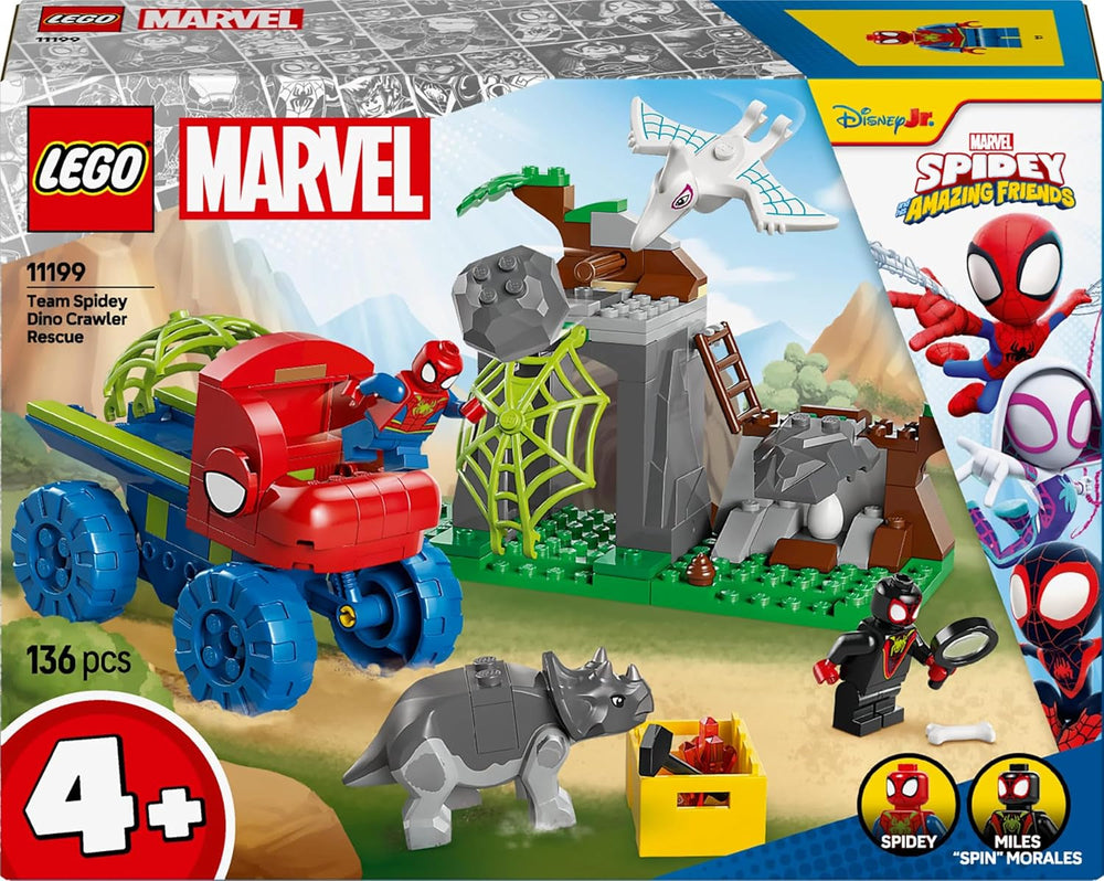 LEGO Marvel Echipa lui Spidey într-o misiune de salvare în camionul Dino, mașină de jucărie construibilă pentru supereroi, set de aventură pentru copii 4+, Spidey și super prietenii săi 11199 Seturi de constructie Besuche den LEGO-Store