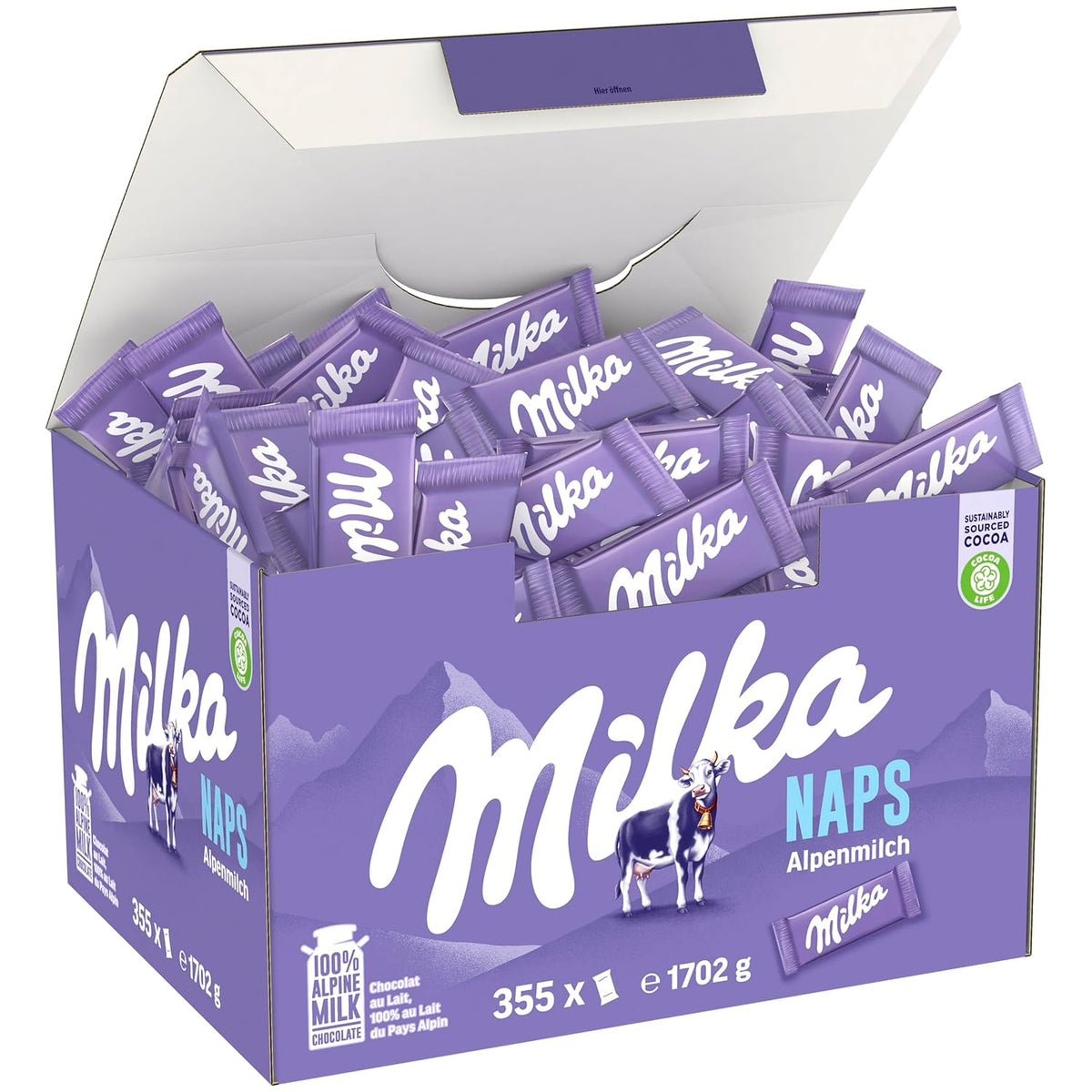 Milka Naps Alpine Milk – Mini pătrățele de ciocolată din delicată ciocolată cu lapte alpină – 1 x 1,7 kg