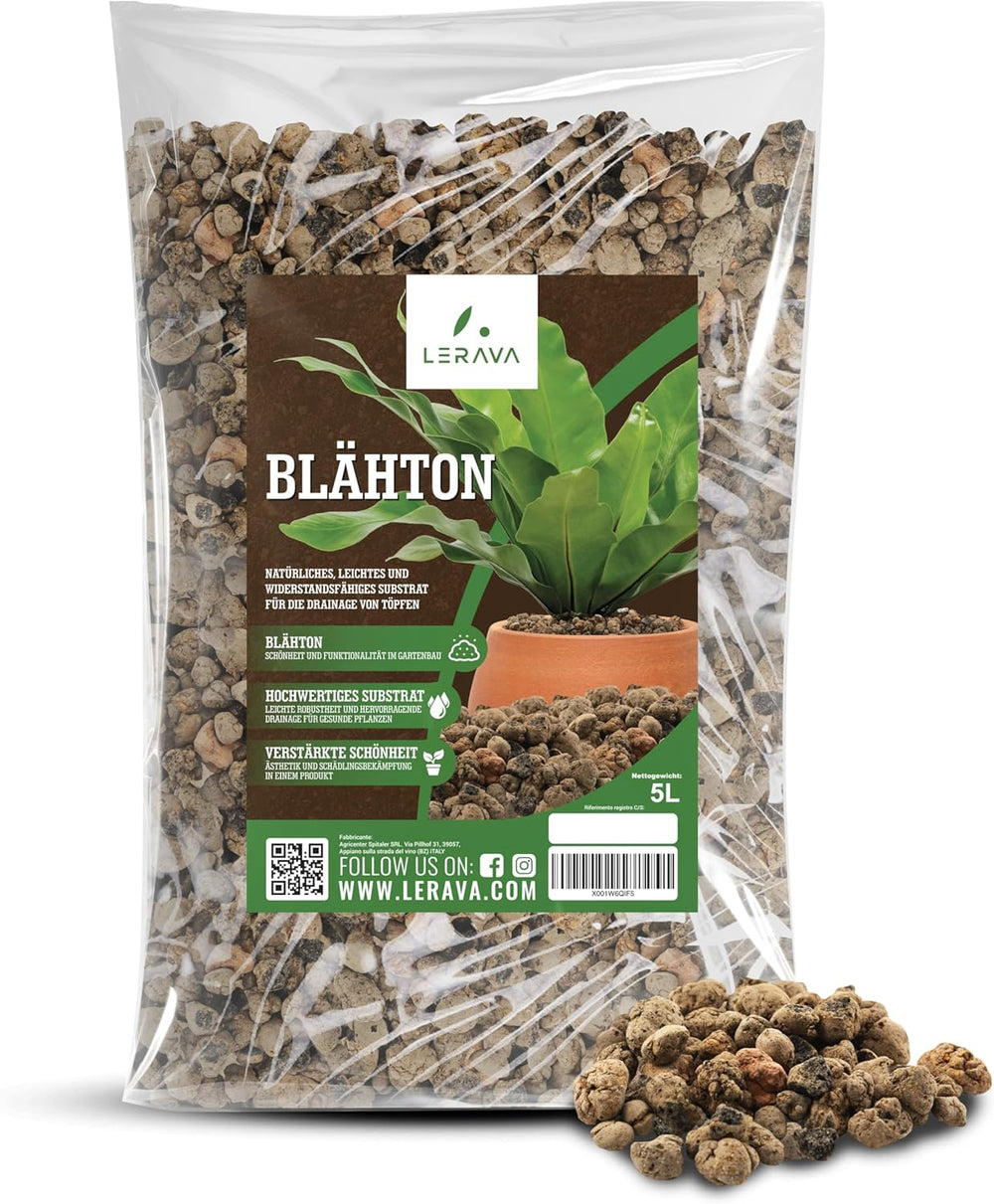 Argilă expandată LERAVA® (1L) – Granule de argilă pentru plante de apartament și hidroponie – Argilă vegetală cu pH neutru pentru drenaj optim – Ideală ca strat de drenaj sau granule de argilă decorative pentru plante