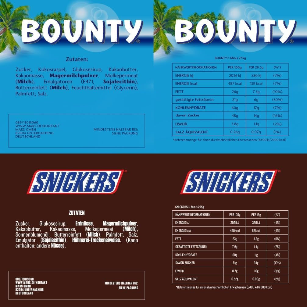 Pachet mixt de mini ciocolată, 71 de mini gustări de ciocolată (Mars, Snickers, Bounty, Twix, Milky Way) sub formă de dulciuri, ideale pentru o seară de fotbal american (1400g)