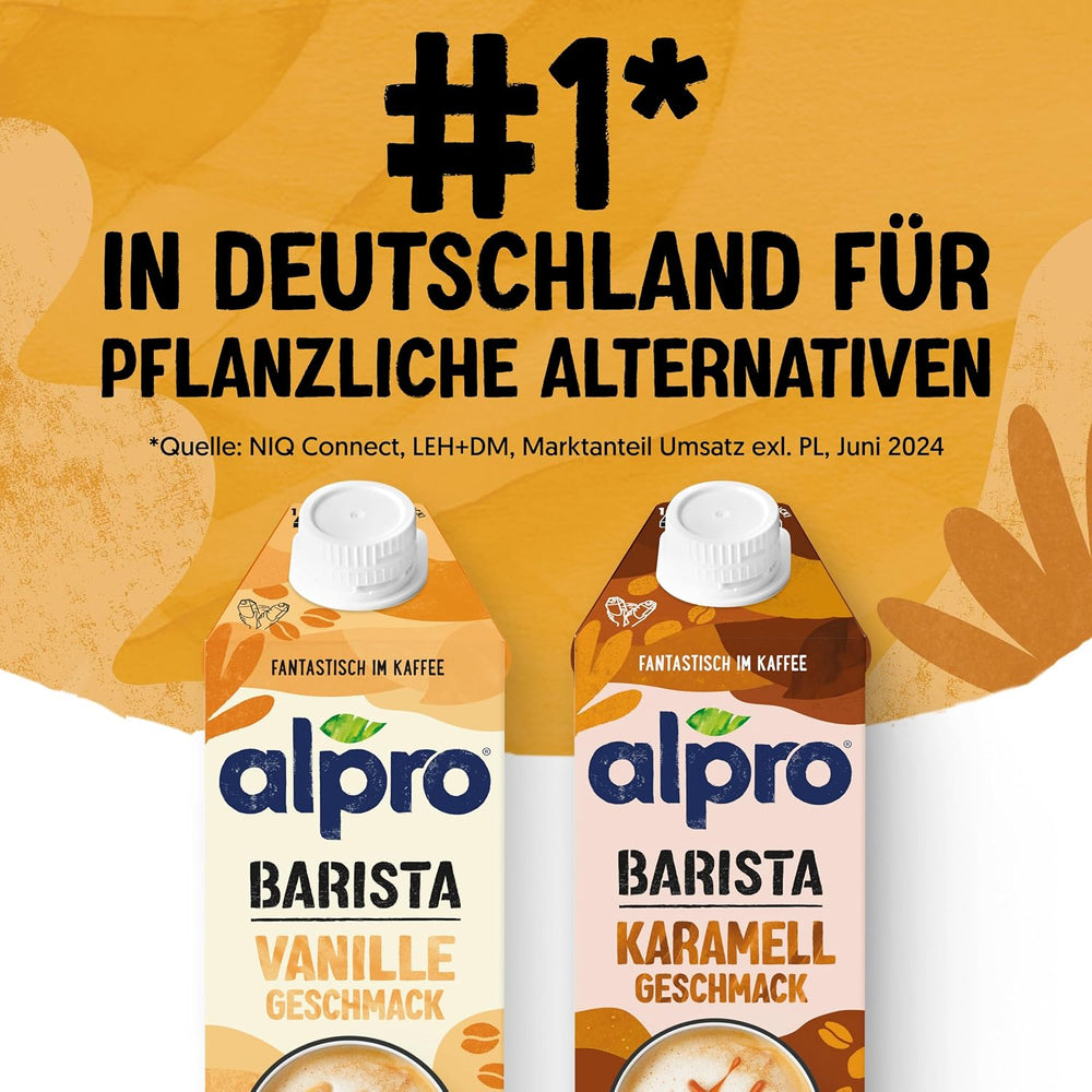 Alpro Barista Vanille – Zum Aufschäumen – Von Natur aus laktosefrei – Reich an Ballaststoffen, Calcium und Vitaminen – 8 x 750 ml – Haltbar