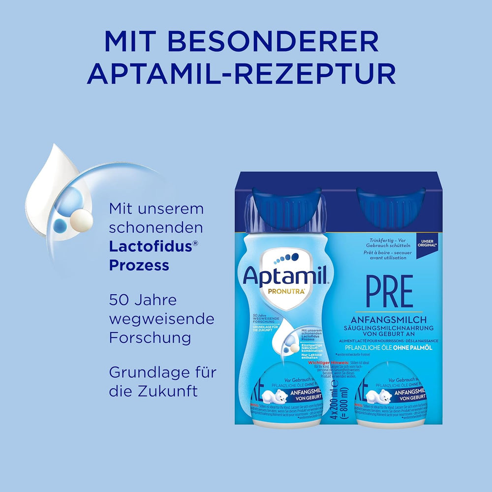Aptamil Pronutra Pre – Formulă pentru sugari de la naștere – Cu uleiuri vegetale, fără ulei de palmier – 6 x 4 x 200 ml (4800 ml)