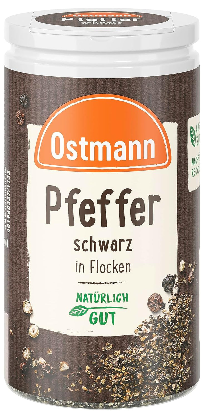 Ostmann Gewürze - Schwarze Pfefferflocken | Grober Pfeffer für intensiv-schwarfen Geschmack | Mit praktischem Streuaufsatz | 25 g in der Streudose