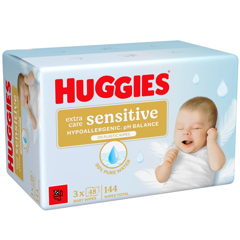 Șervețele umede pentru bebeluși Huggies Pure Extra Care Sensitive, 99% apă, fără plastic, fără parfum