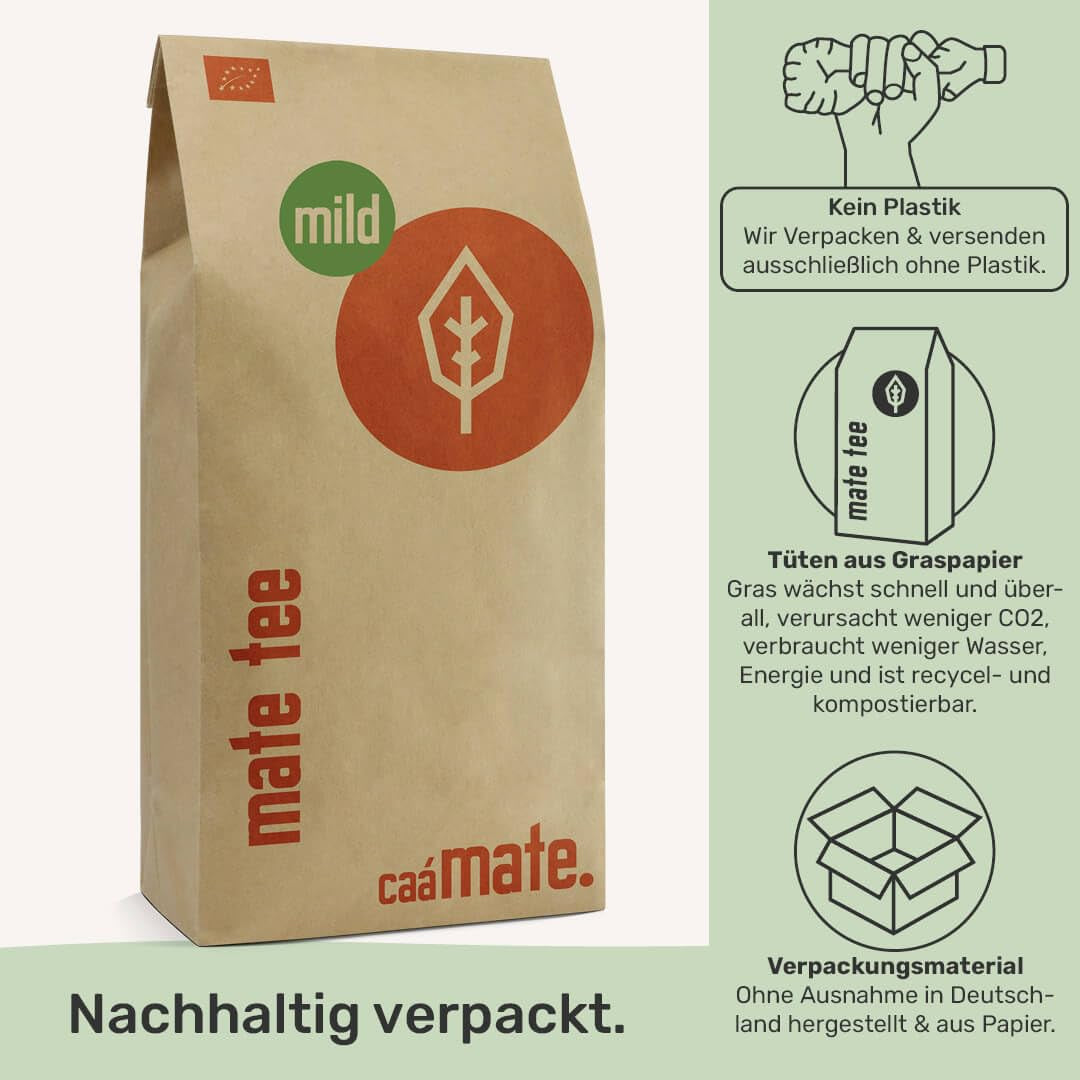 Ceai Mate Bio Mild 1 kg - Pur, proaspăt și verde - Uscat la aer - Yerba Mate organic - Controlat, certificat și ambalat în Germania (1000 g)