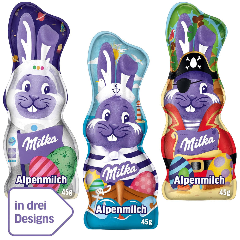Milka Iepuraș Zâmbitor Ediție Alpine Milk Design – Ciocolată de Paște cu 3 modele diferite – 24 x 45g